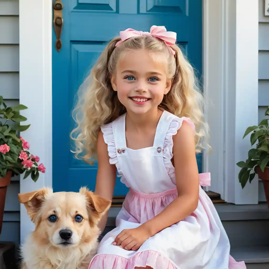 Smiling girl sharing a treat with a small dog