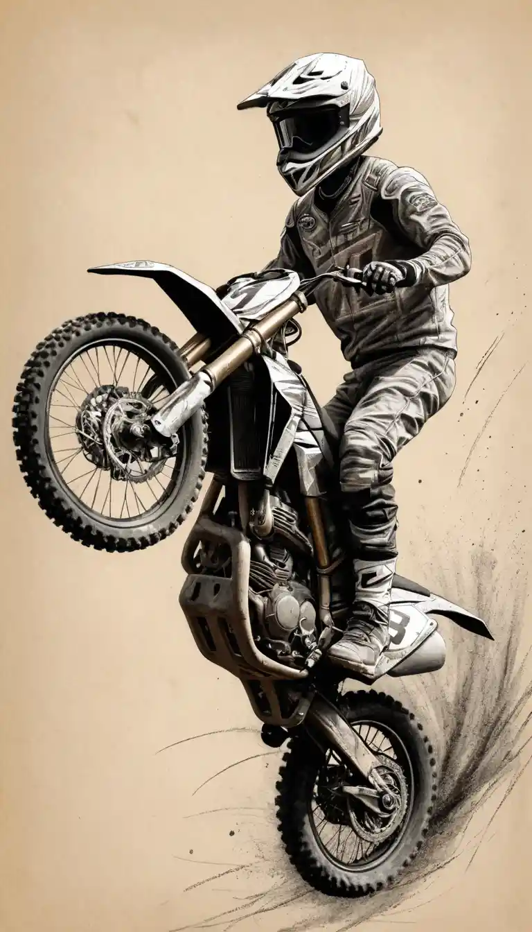 Ausdrucksstarke Bleistiftskizze eines Motocross-Bikes im Sprung