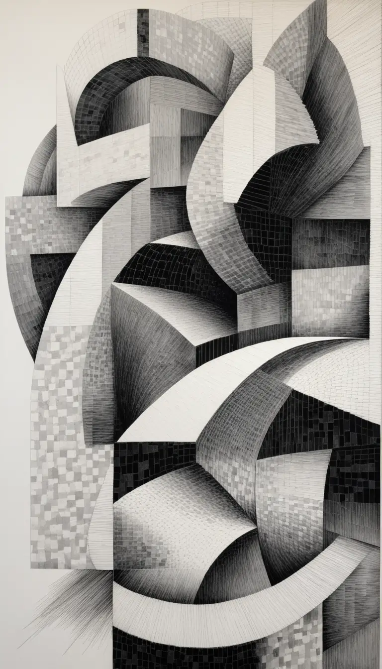 Dessin architectural abstrait à l’encre avec formes courbes imbriquées