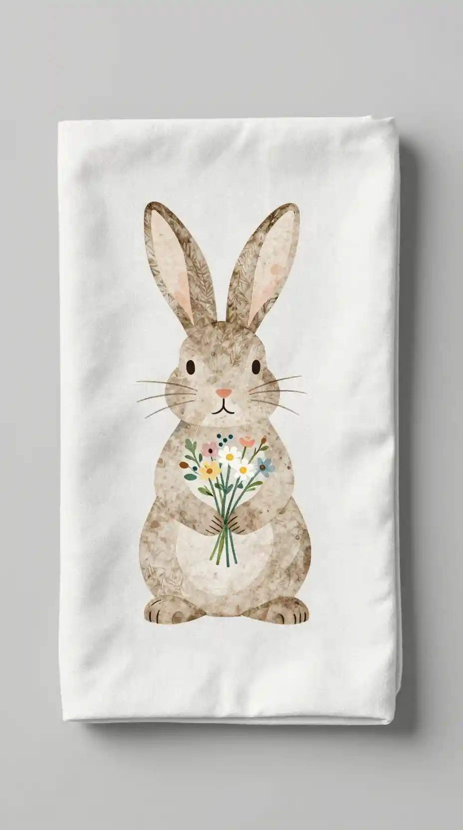 Minimaler Aquarellhase mit Frühlingsblumen auf Weiß