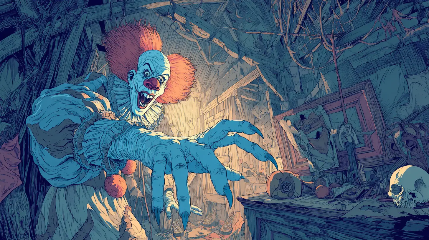 Böser Clown, der in einer Spukecke lauert