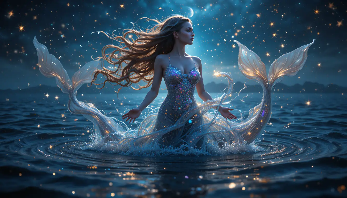 自黃昏魔幻海洋升起的天體雙魚座女子