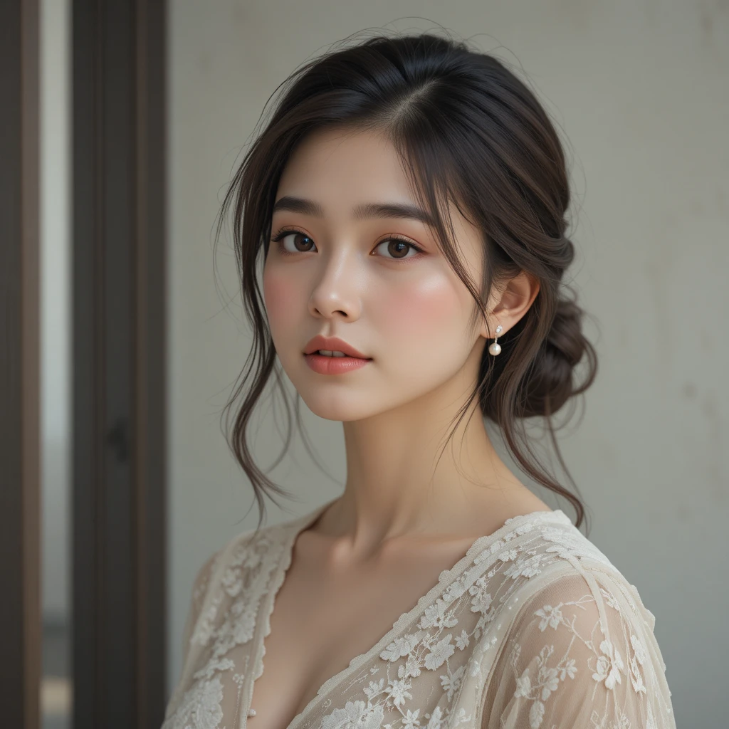 Serene close up portrait of an East Asian woman