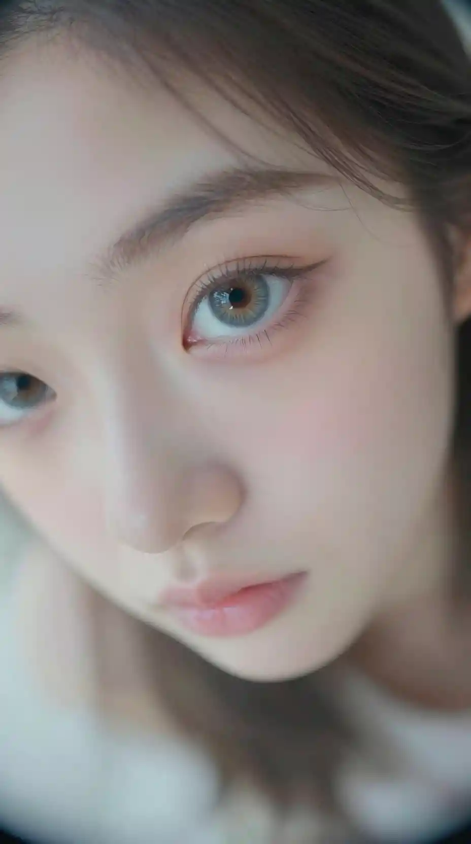 Portrait surréaliste en fisheye d’une fille au regard tourné vers le ciel