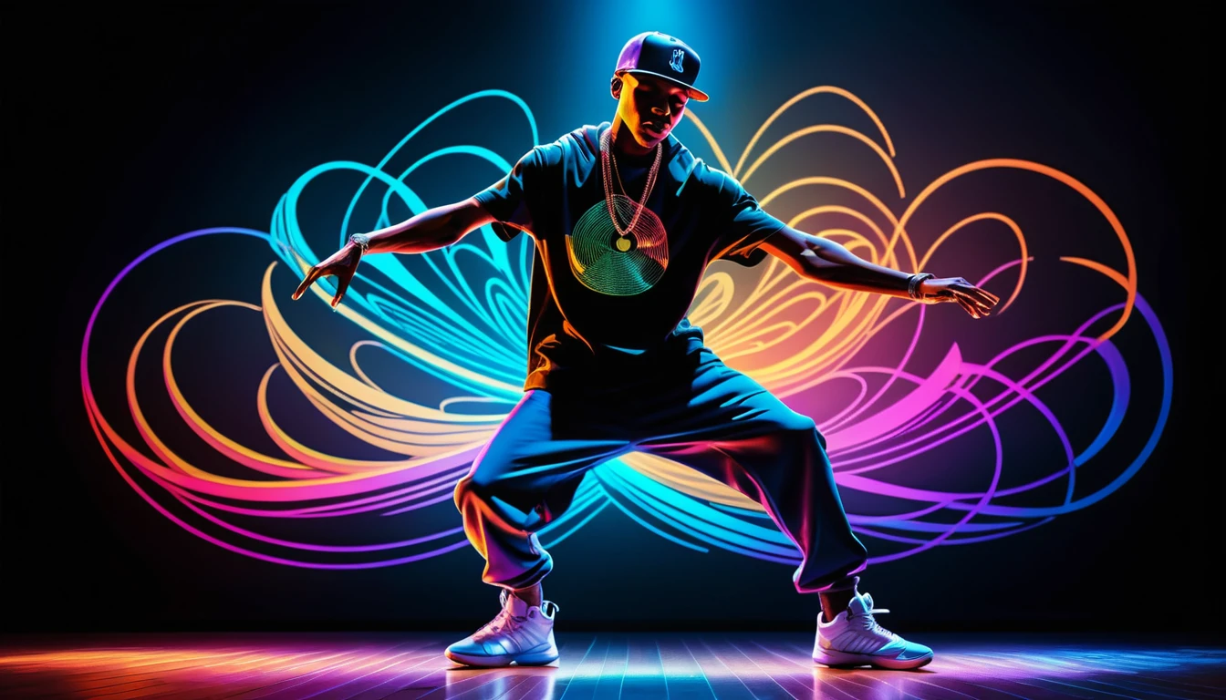 Color shifting line art of a hip hop dancer