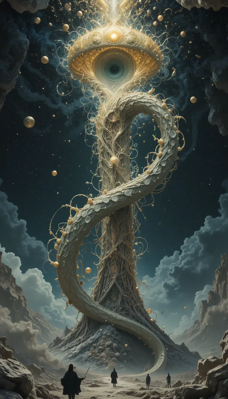 Primordial serpent ouroboros coiled in a cosmic void
