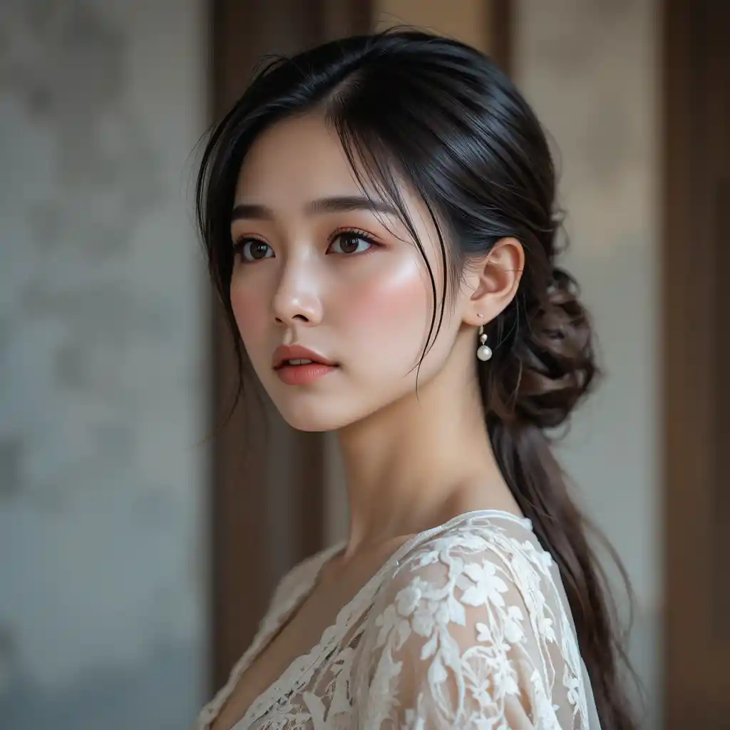 Serene close up portrait of an East Asian woman