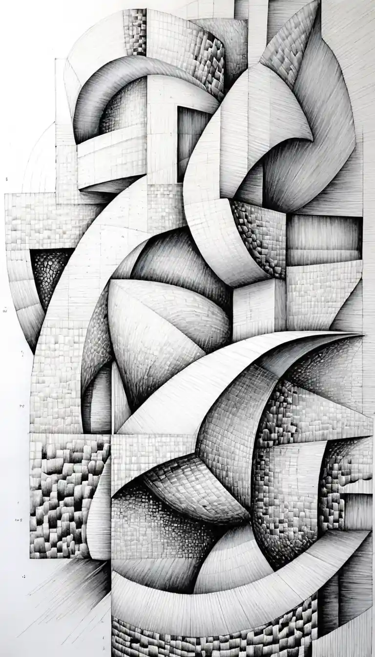 Detalhado desenho abstrato arquitetônico em tinta preta e branca