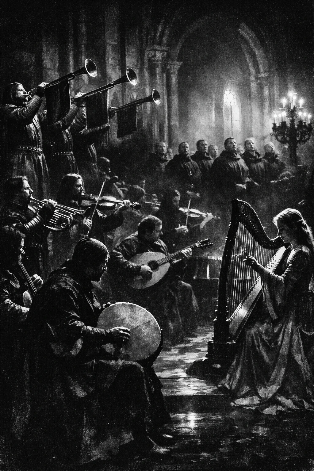 Majestic medieval orchestral scene for a royal wedding
