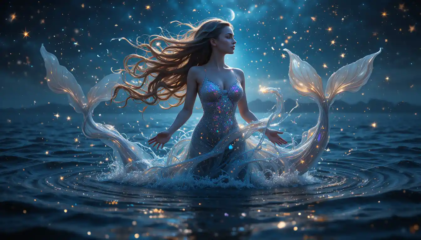 自黃昏魔幻海洋升起的天體雙魚座女子