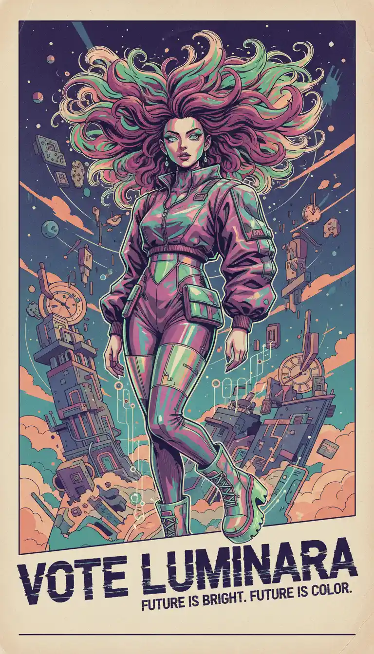 Avant garde woman with multicolored hair in surreal portrait