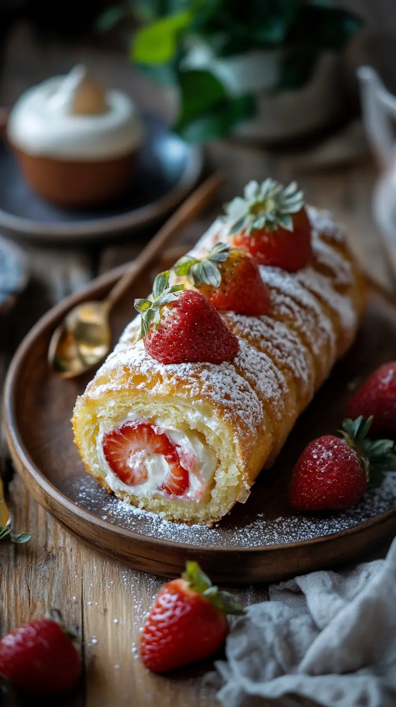 Strawberry cake roll with powdered sugar and happy ants