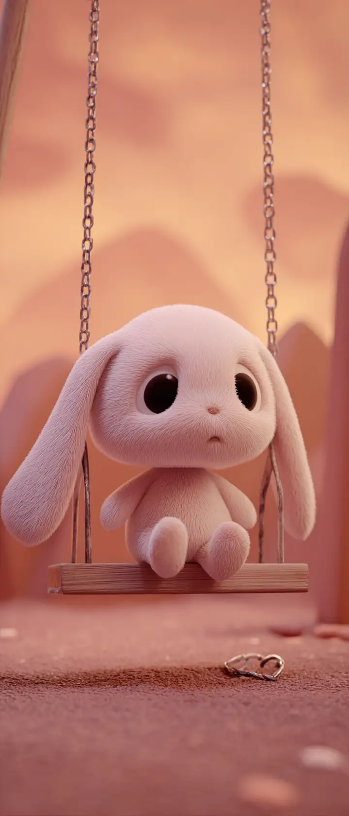 Sad bunny on swing with broken friendship bracelet