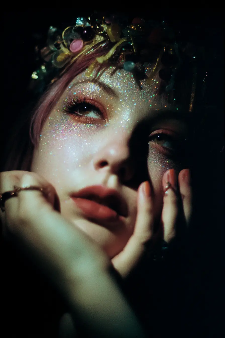 Fantasy woman of stardust in cosmic editorial portrait