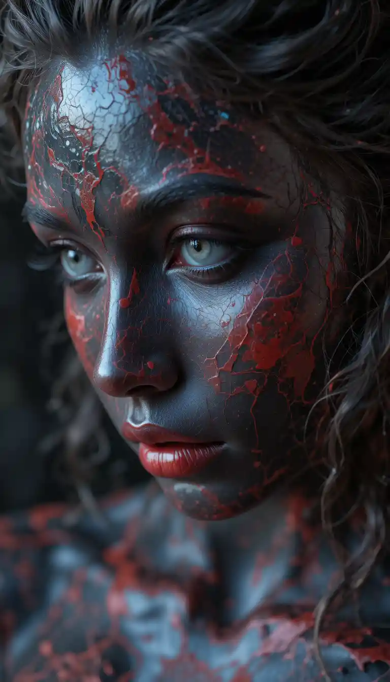 Gros plan sur le visage d’une déesse à la peau de marbre noir