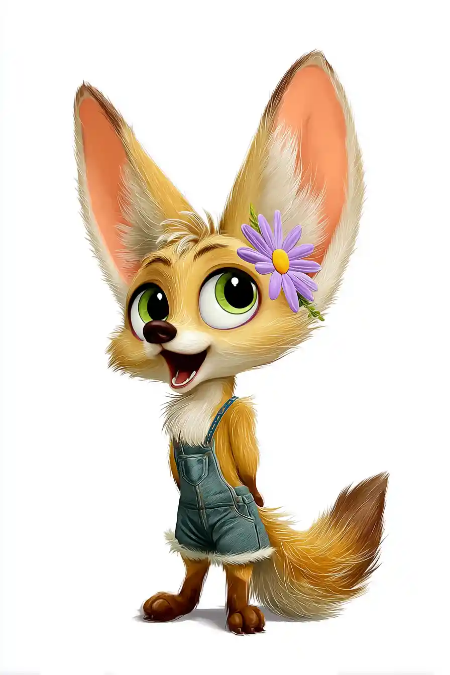 Retrato de raposa-do-deserto brincalhona com jardineira jeans - ilustração