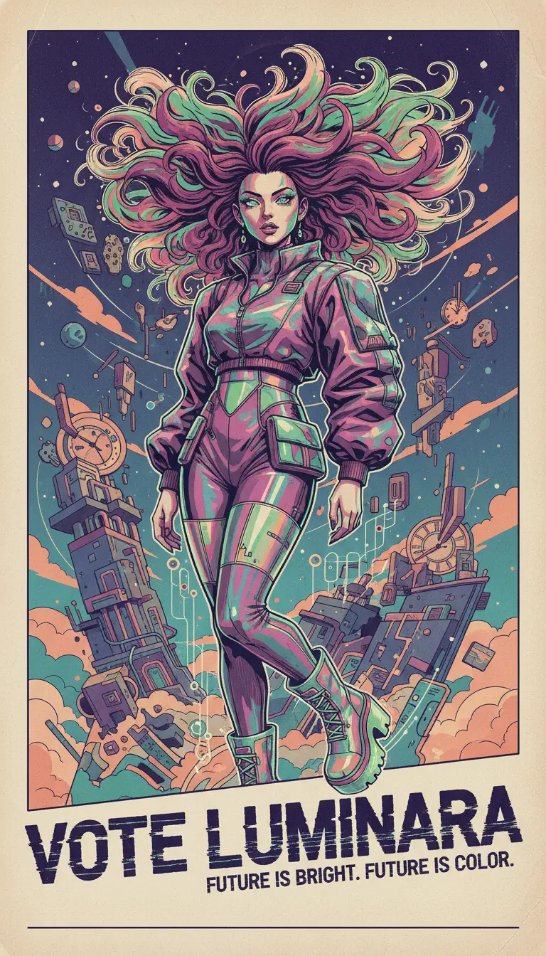 Avant garde woman with multicolored hair in surreal portrait
