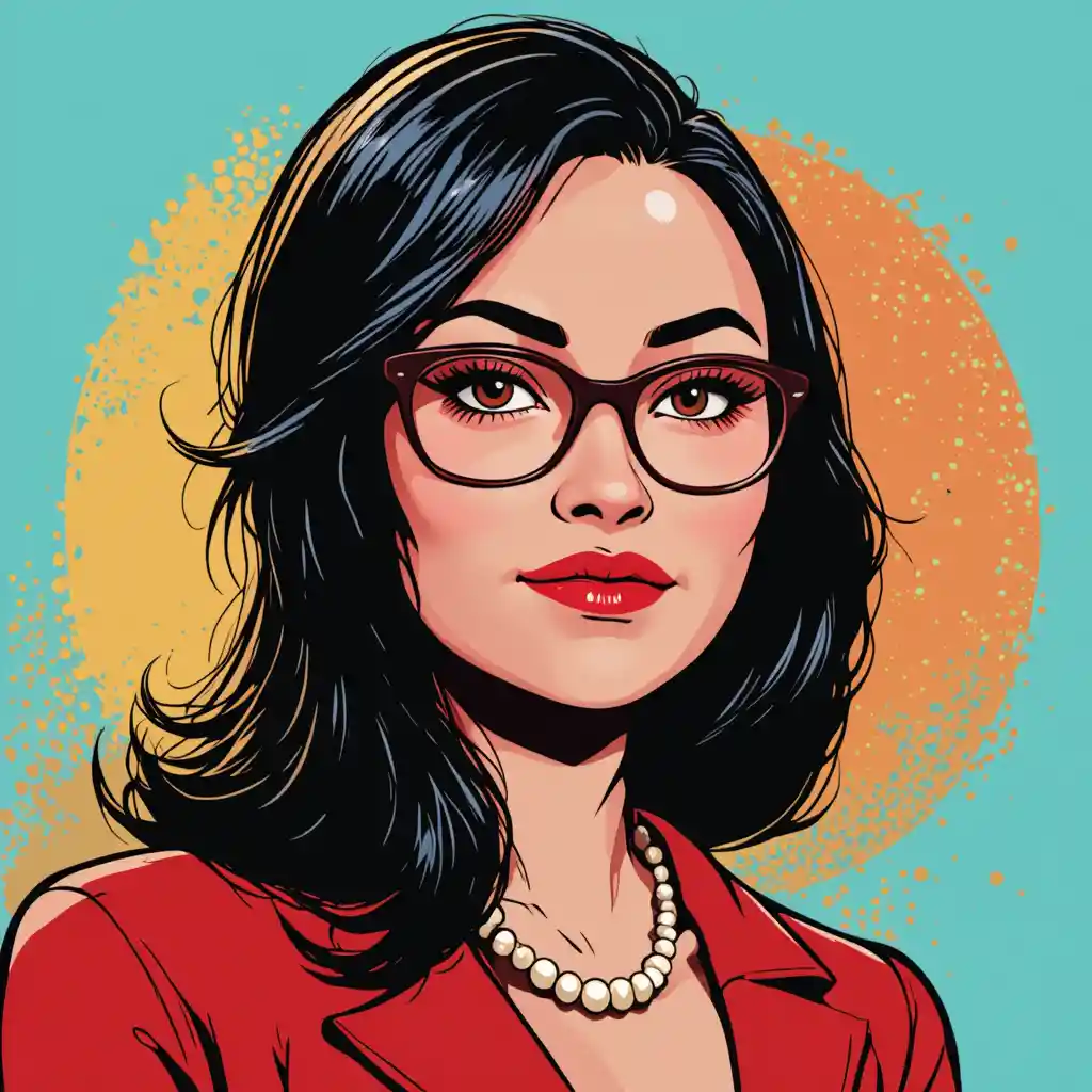 Retrato pop art de una mujer con atuendo formal rojo