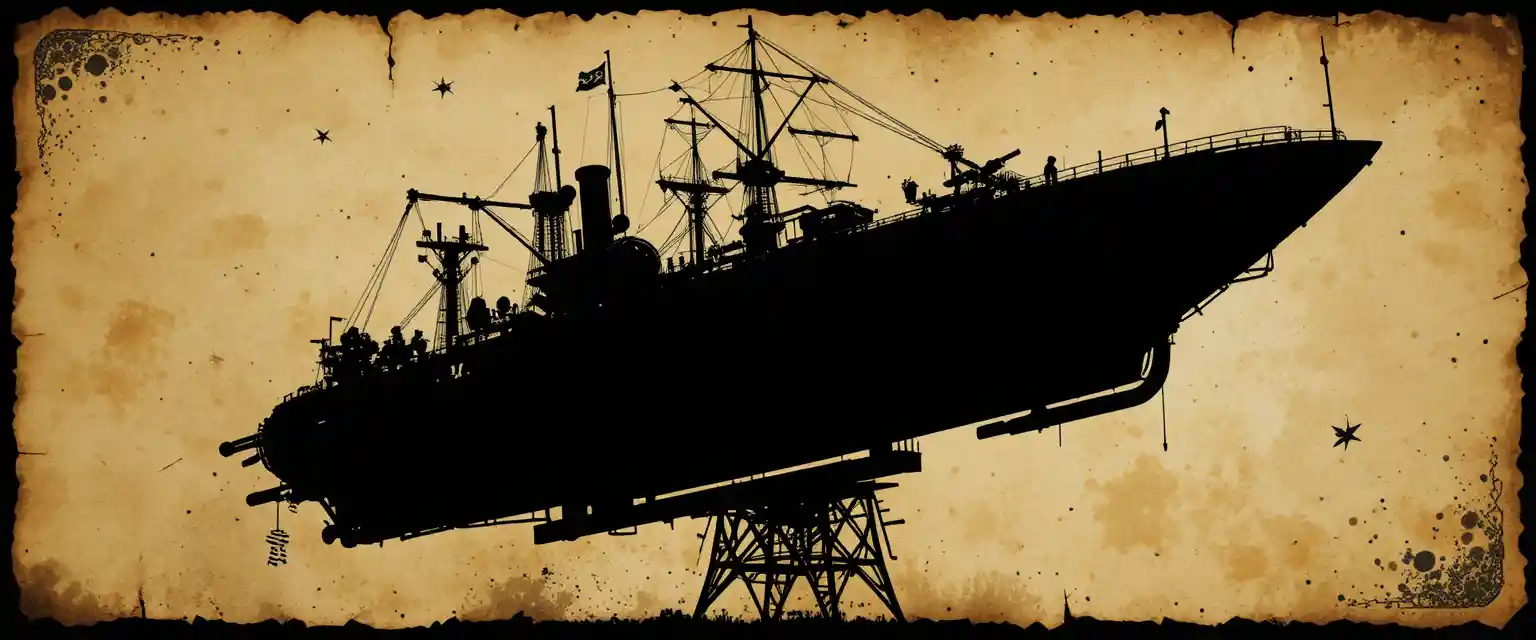 Steampunk Space Frigate Displayed Against Velvet Starfield
