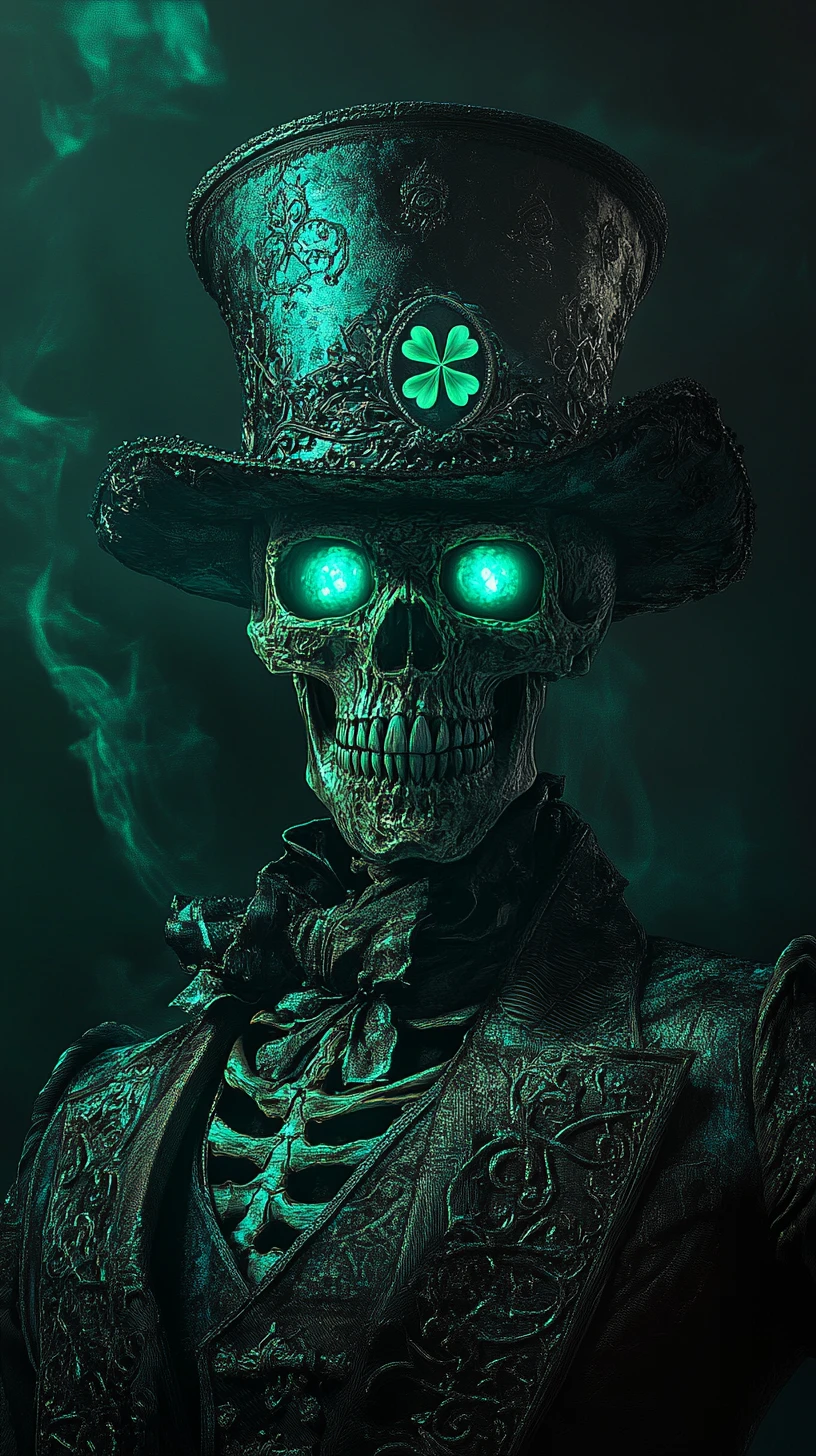 Dark fantasy skeleton portrait with ornate clover top hat