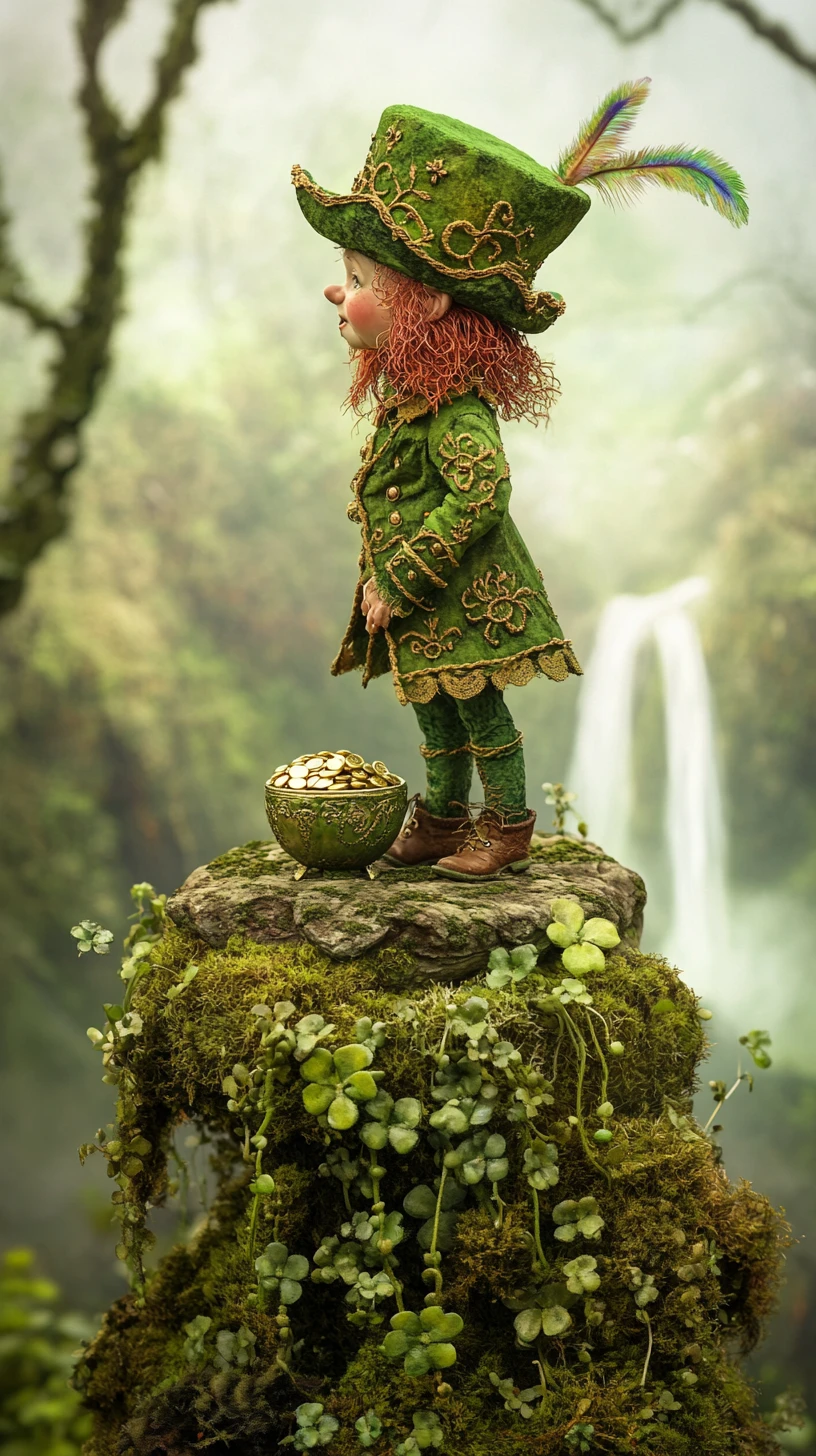 Folle Leprechaun su Pietra Muschiosa nella Foresta Verde