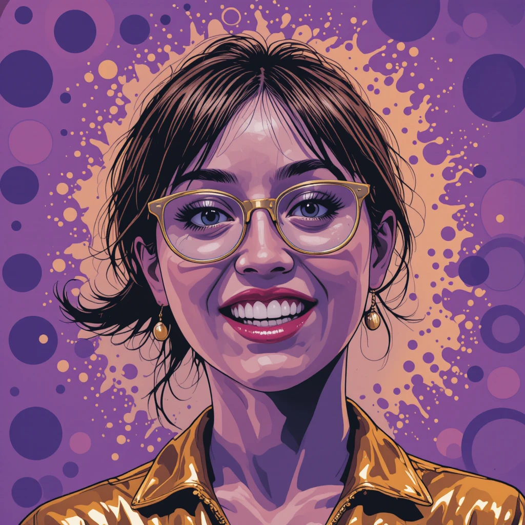 Pop art woman with sarcastic smile and casual brown hair
