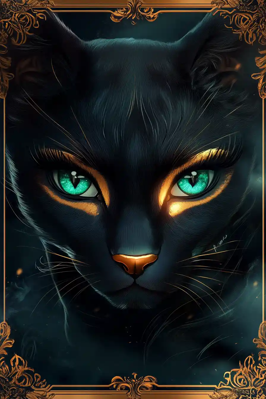 Anthropomorphe Panther-Diva mit leuchtenden Smaragdaugen – Porträt