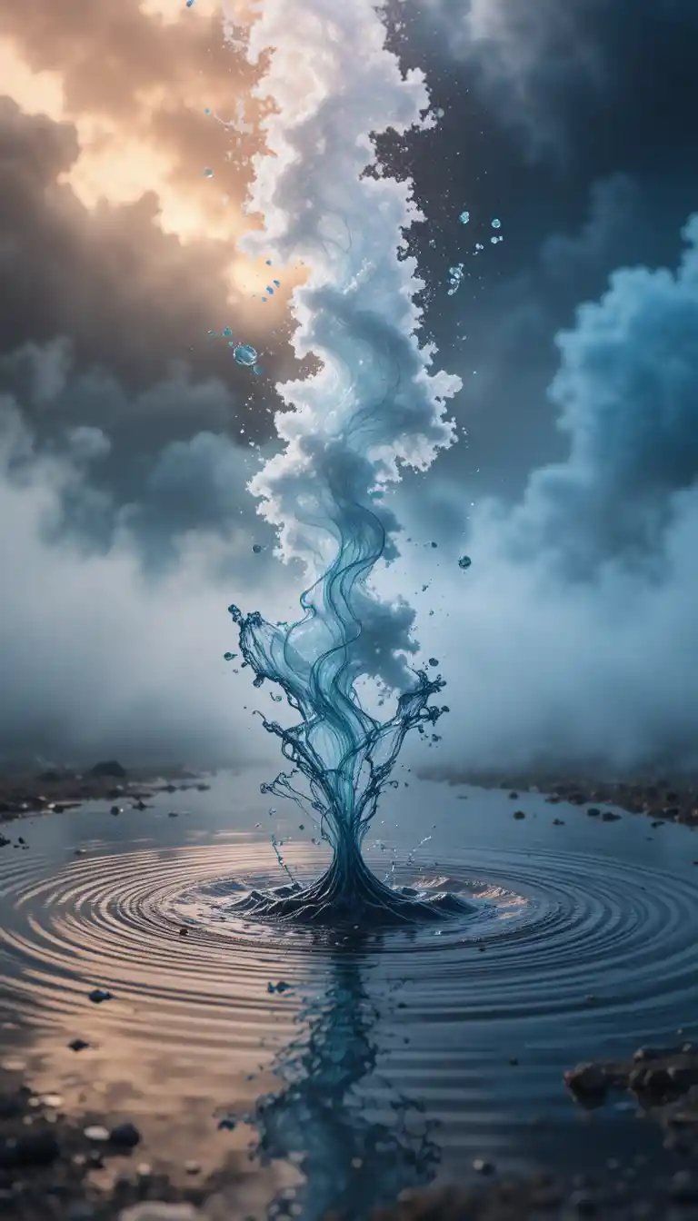Acqua mistica che si innalza da una pozzanghera verso il cielo