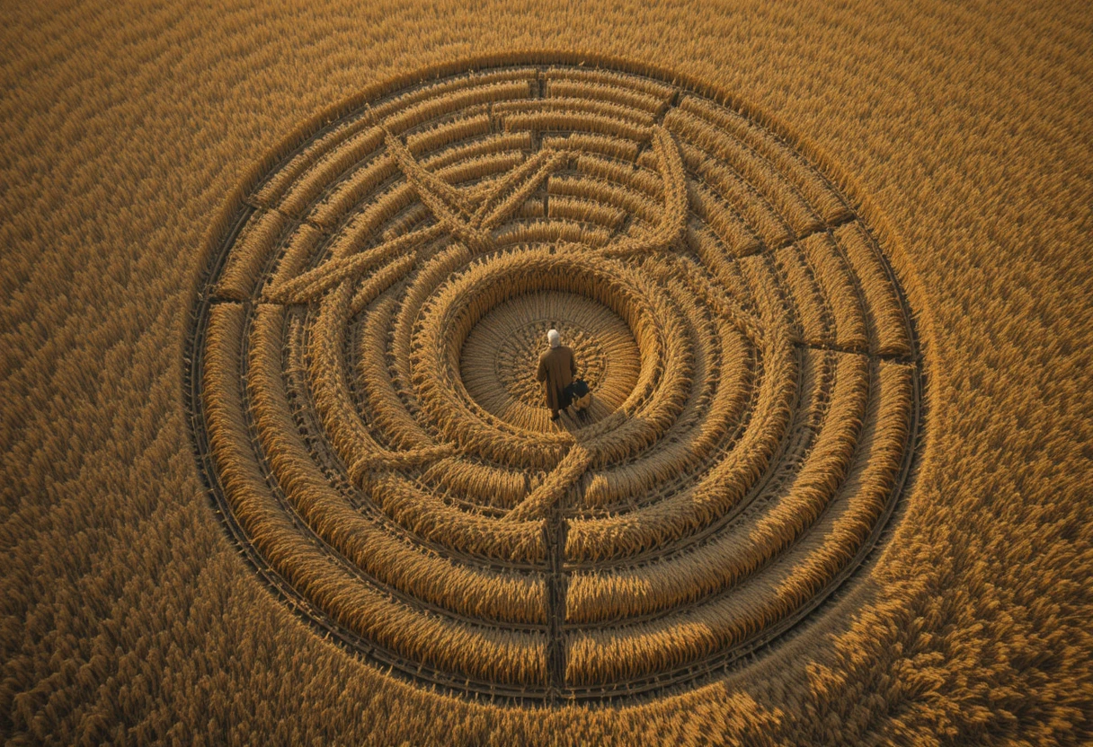 Vista aerea con drone di motivi frattali in un campo di grano