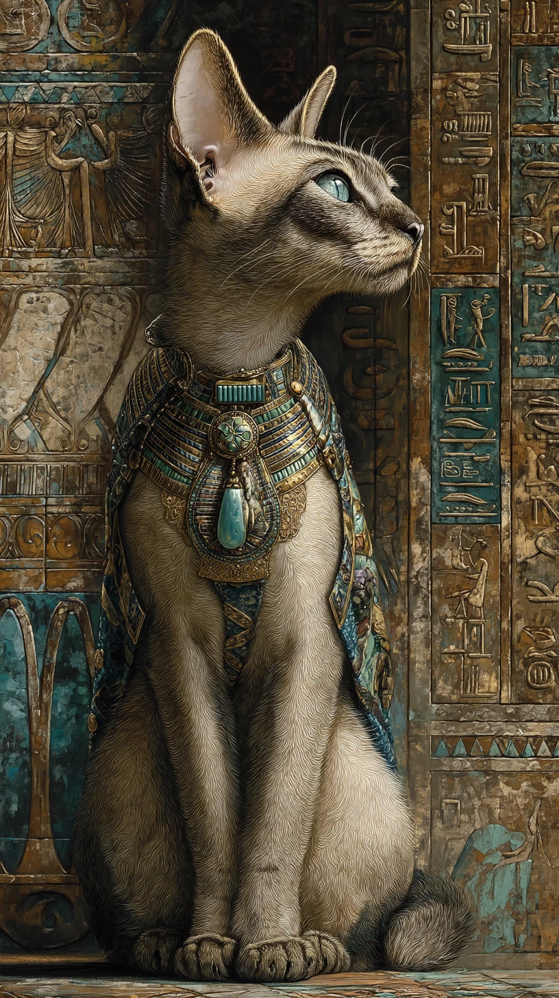 Divinité royale de chat siamois dans un intérieur de l’Égypte antique