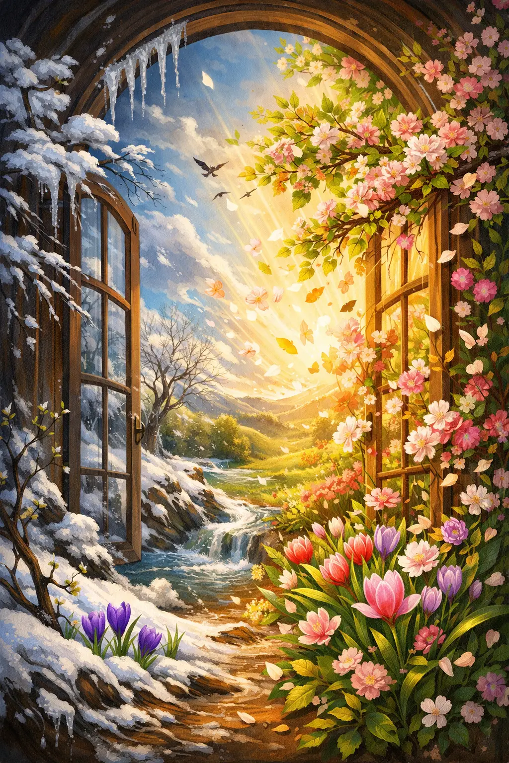 春に目覚める自然の象徴的なデジタル絵画