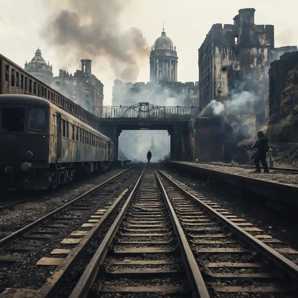 Empire collapsing between two worlds of fire and steel