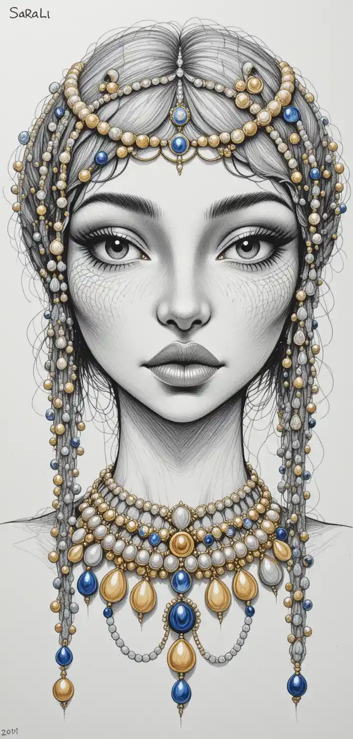 Stylized portrait of a Nubian girl with golden beaded braids