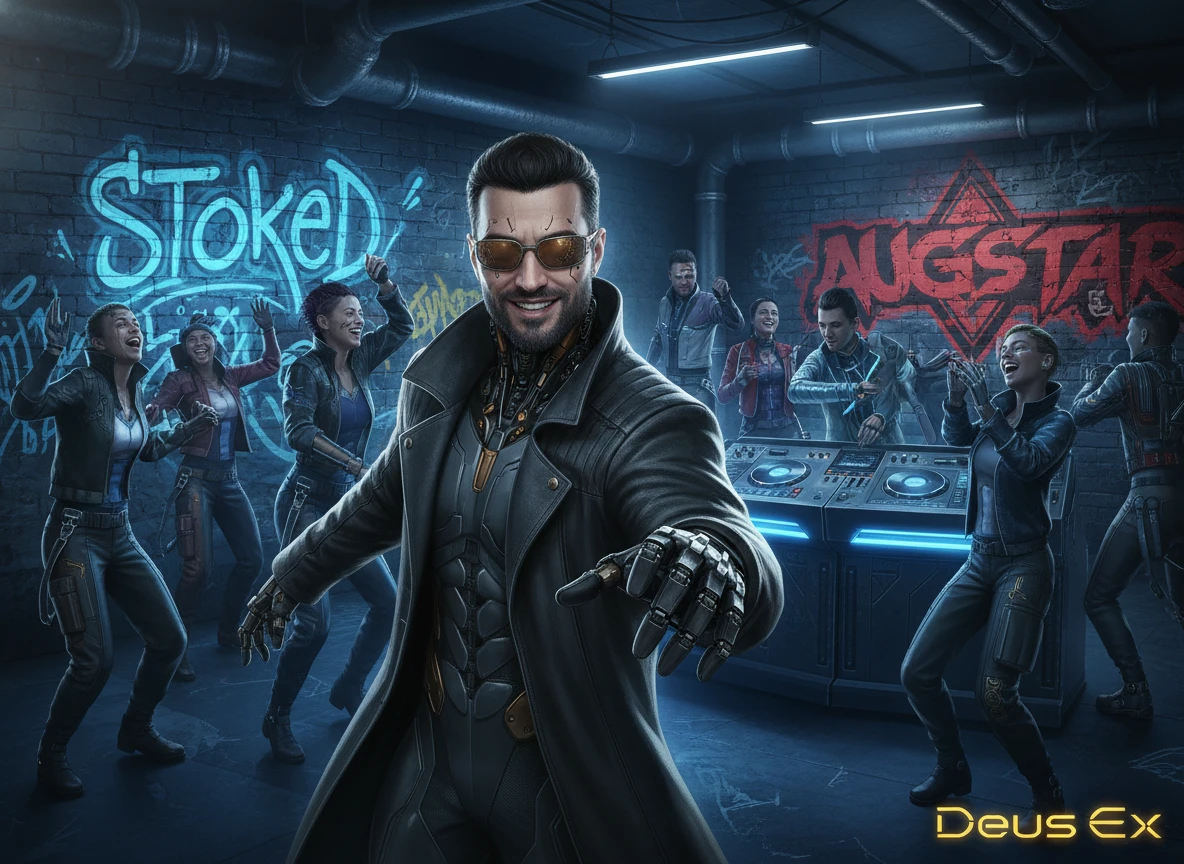 Detective aumentado bailando en un club cyberpunk iluminado por neones