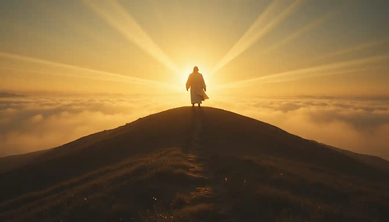 Christ Silhouette On A Windswept Hill At Dawn