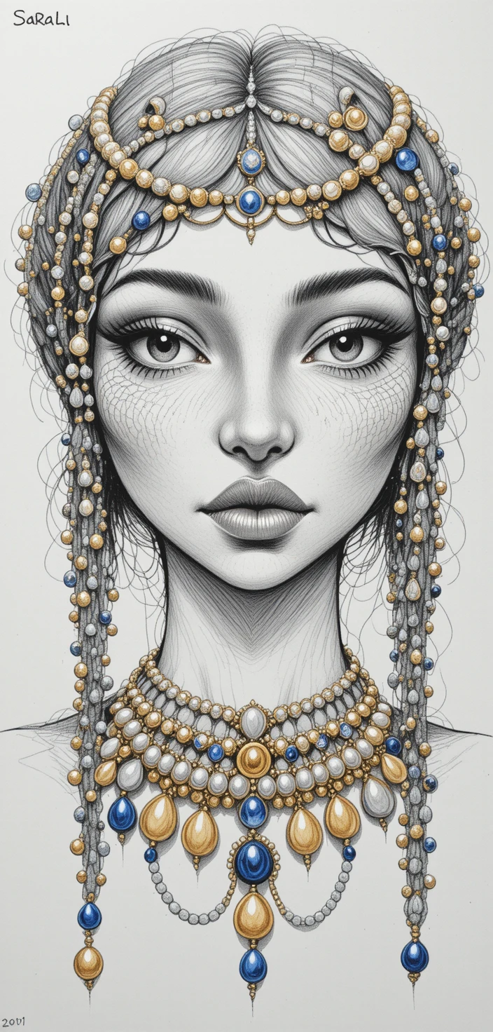 Stylized portrait of a Nubian girl with golden beaded braids