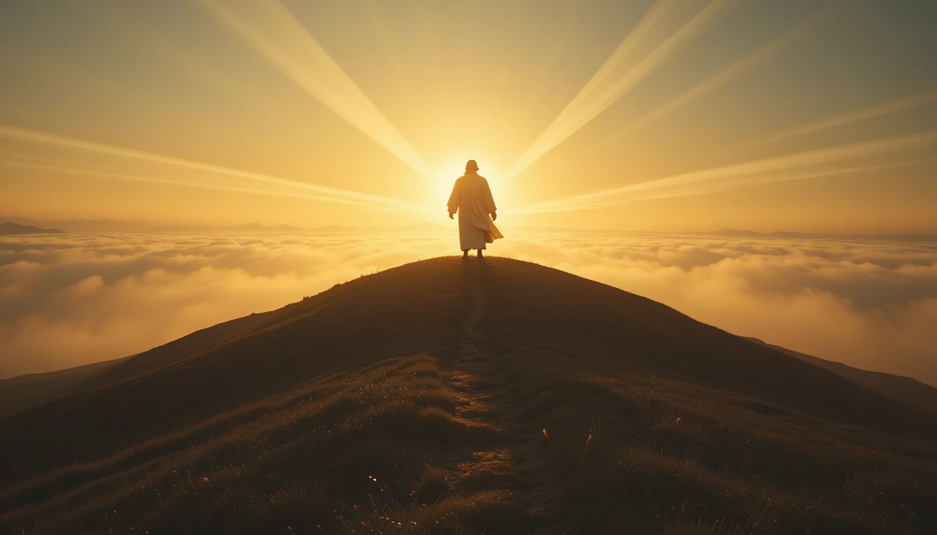 Christ Silhouette On A Windswept Hill At Dawn