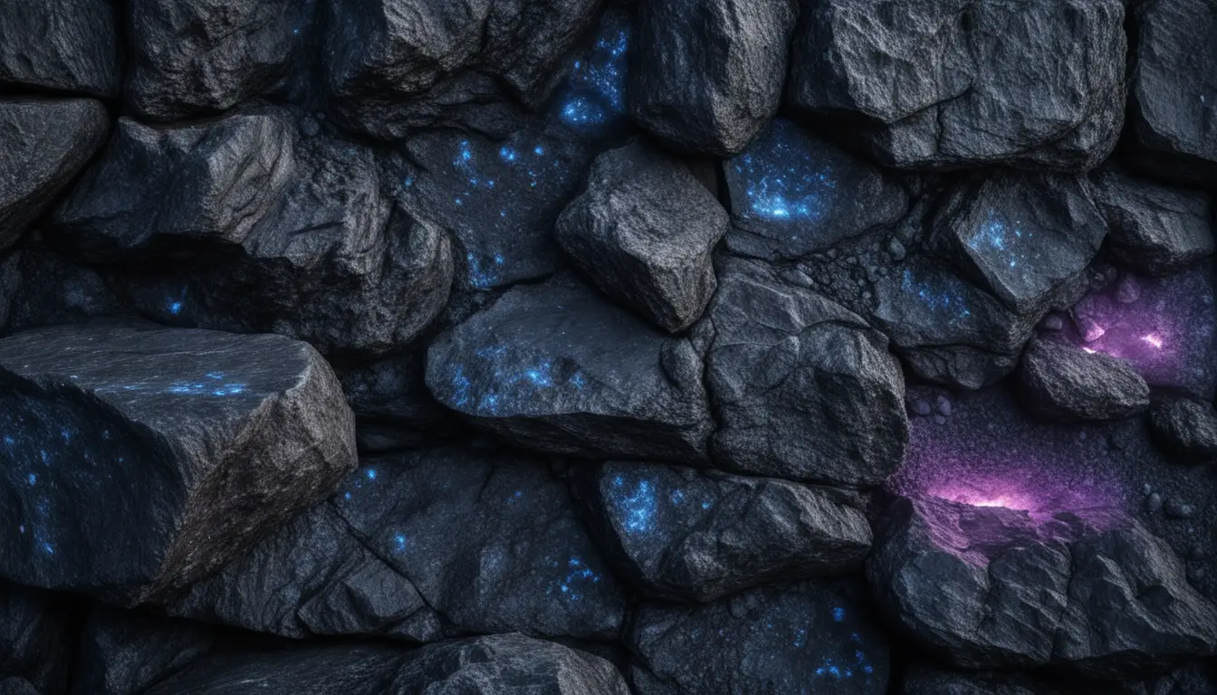 Moody basalt rock wall with cinematic volumetric light