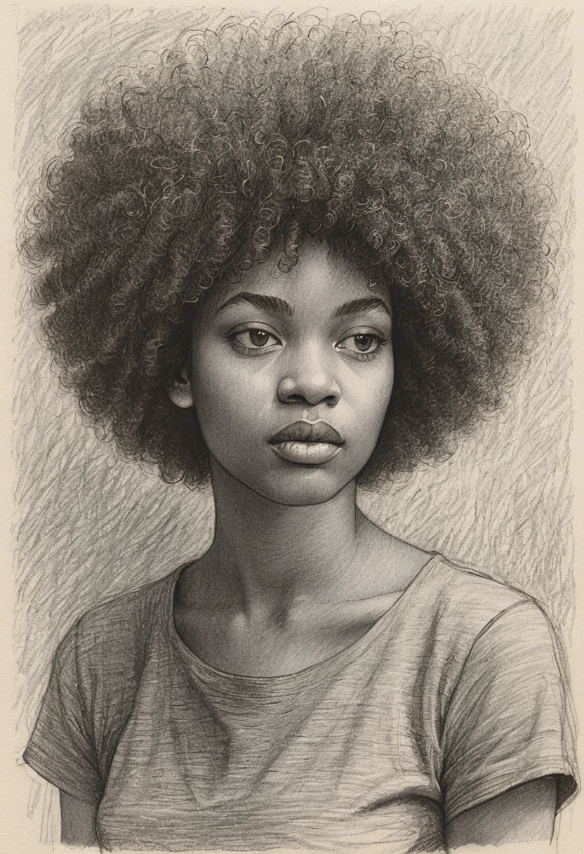 Portrait au fusain en gros plan d’une jeune femme noire