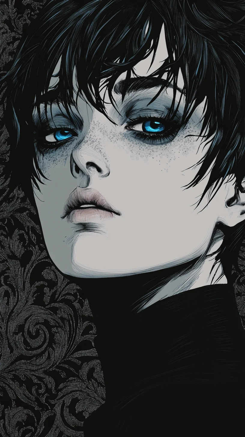 Manga portrait of an androgynous youth with electric blue accents