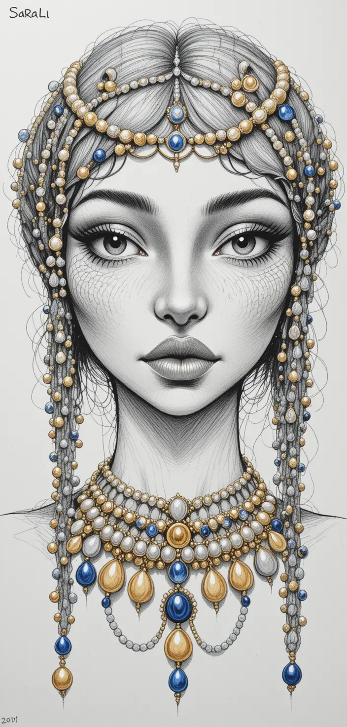 Stylized portrait of a Nubian girl with golden beaded braids