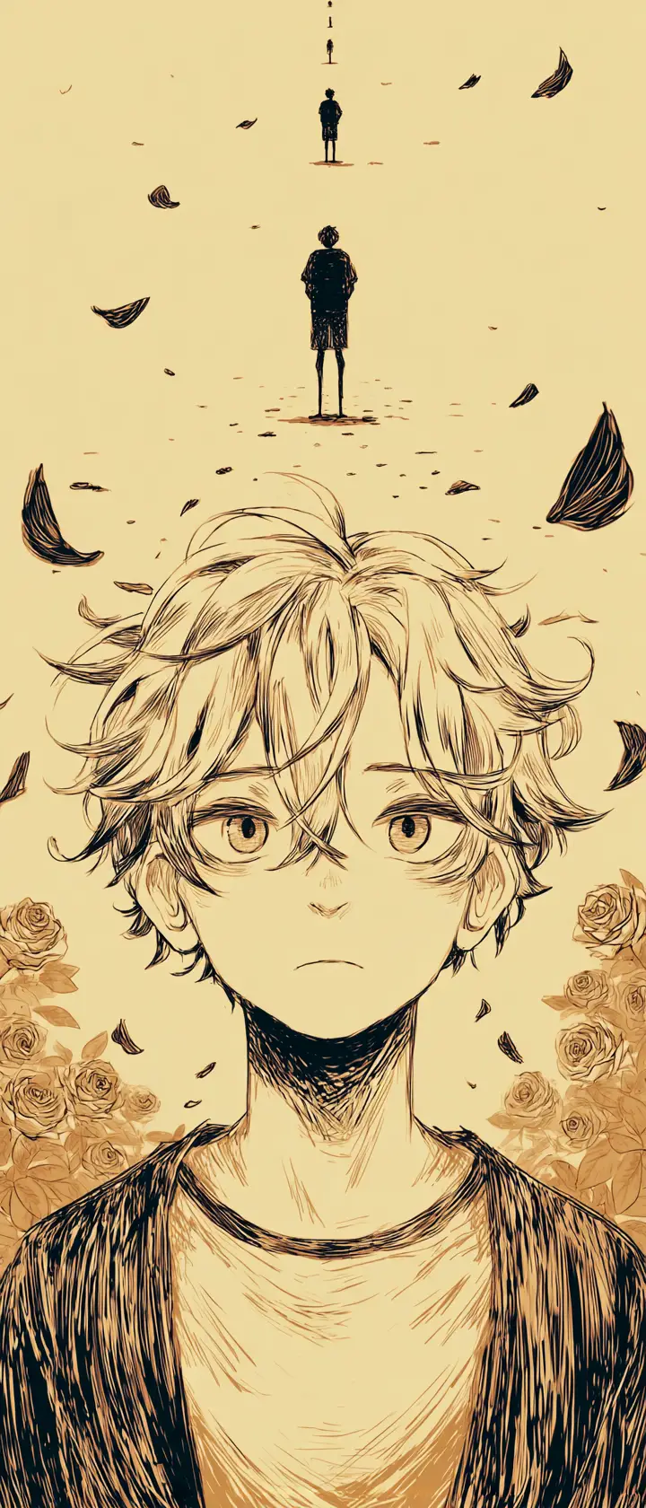 Anime boy floating in a surreal dreamlike void