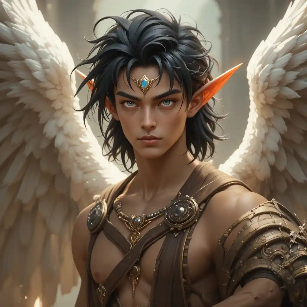 ワクフ風ファンタジー世界の翼を持つ天使戦士の男