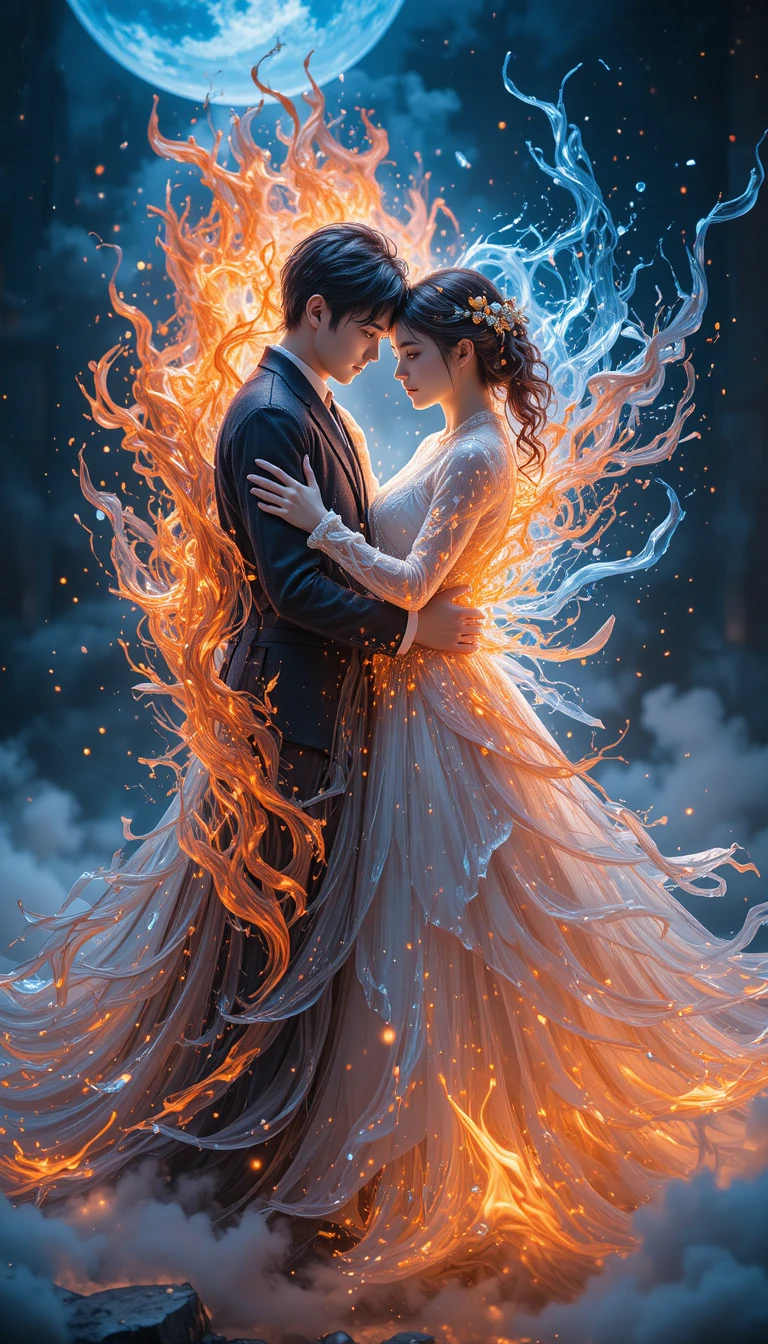 Japanese twins bound by flame and ice in close embrace