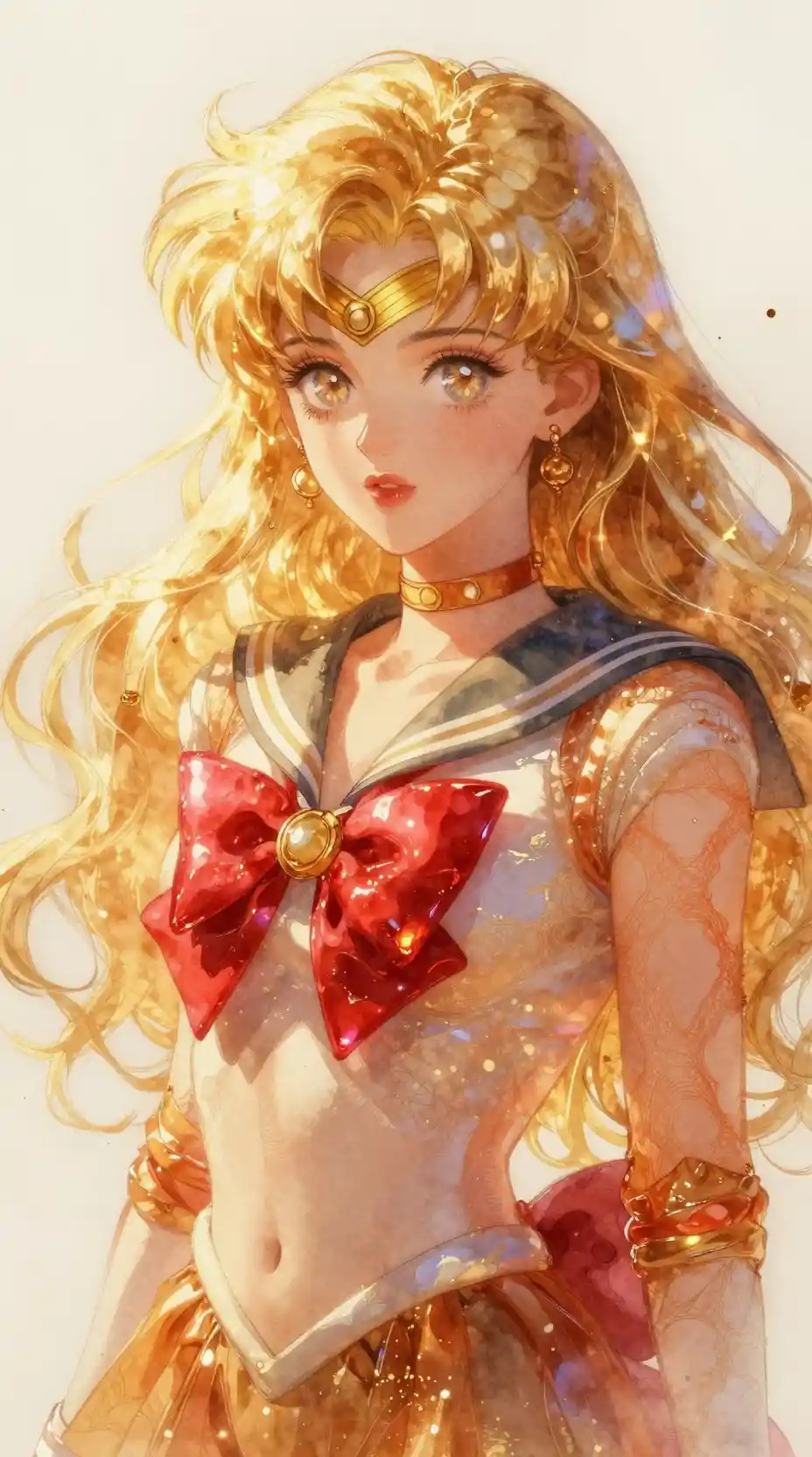 發光金髮動漫女子的水彩肖像