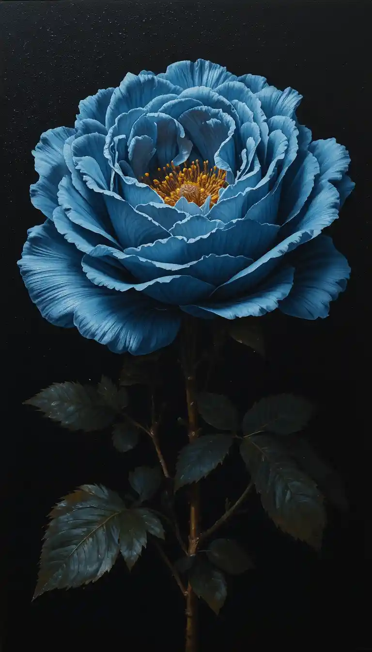Blaue metallische Rose in dramatischem barocken Ölgemälde
