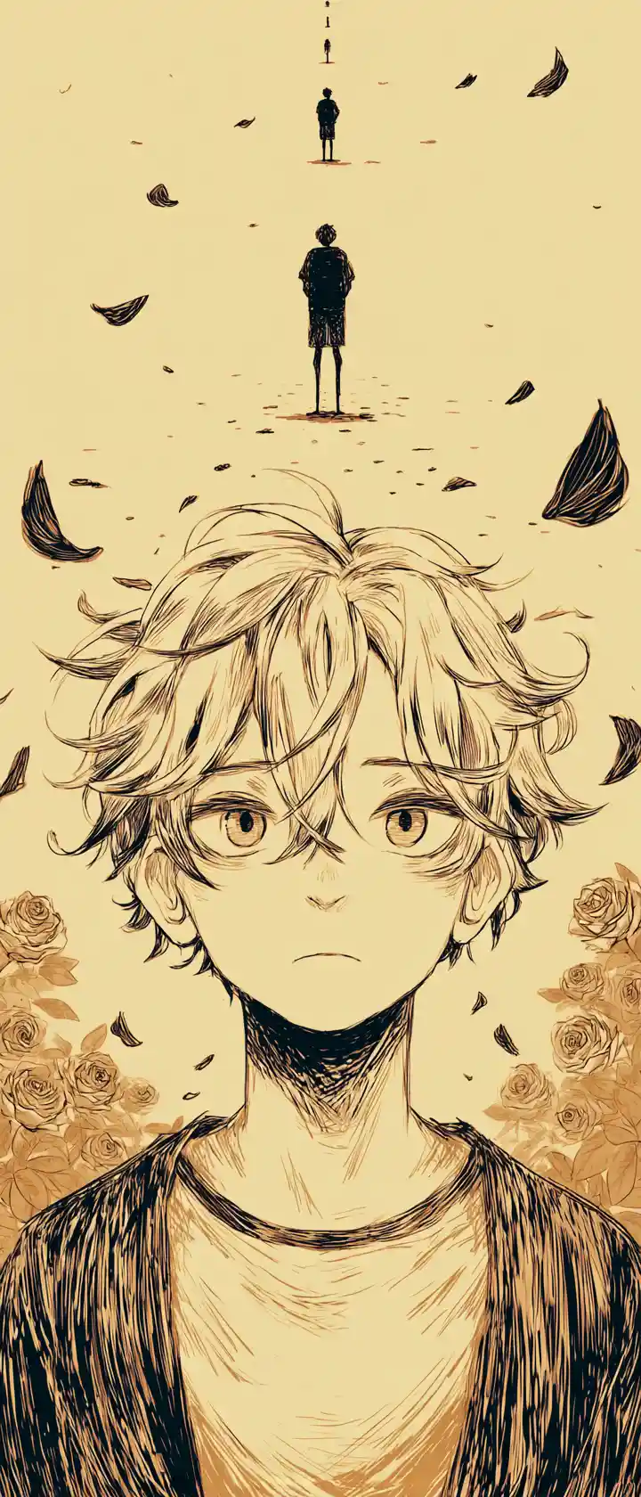 Anime boy floating in a surreal dreamlike void