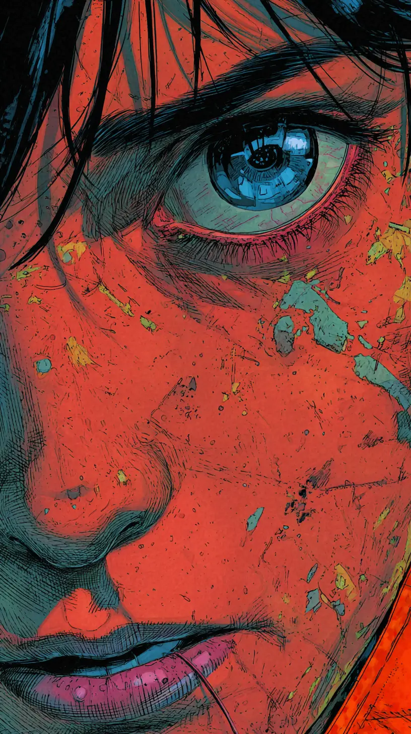 Close up sci fi woman imprisoned in a bleak wasteland