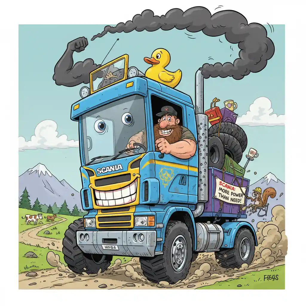 Cartoon-Truck-Illustration mit übergroßen, robusten Proportionen