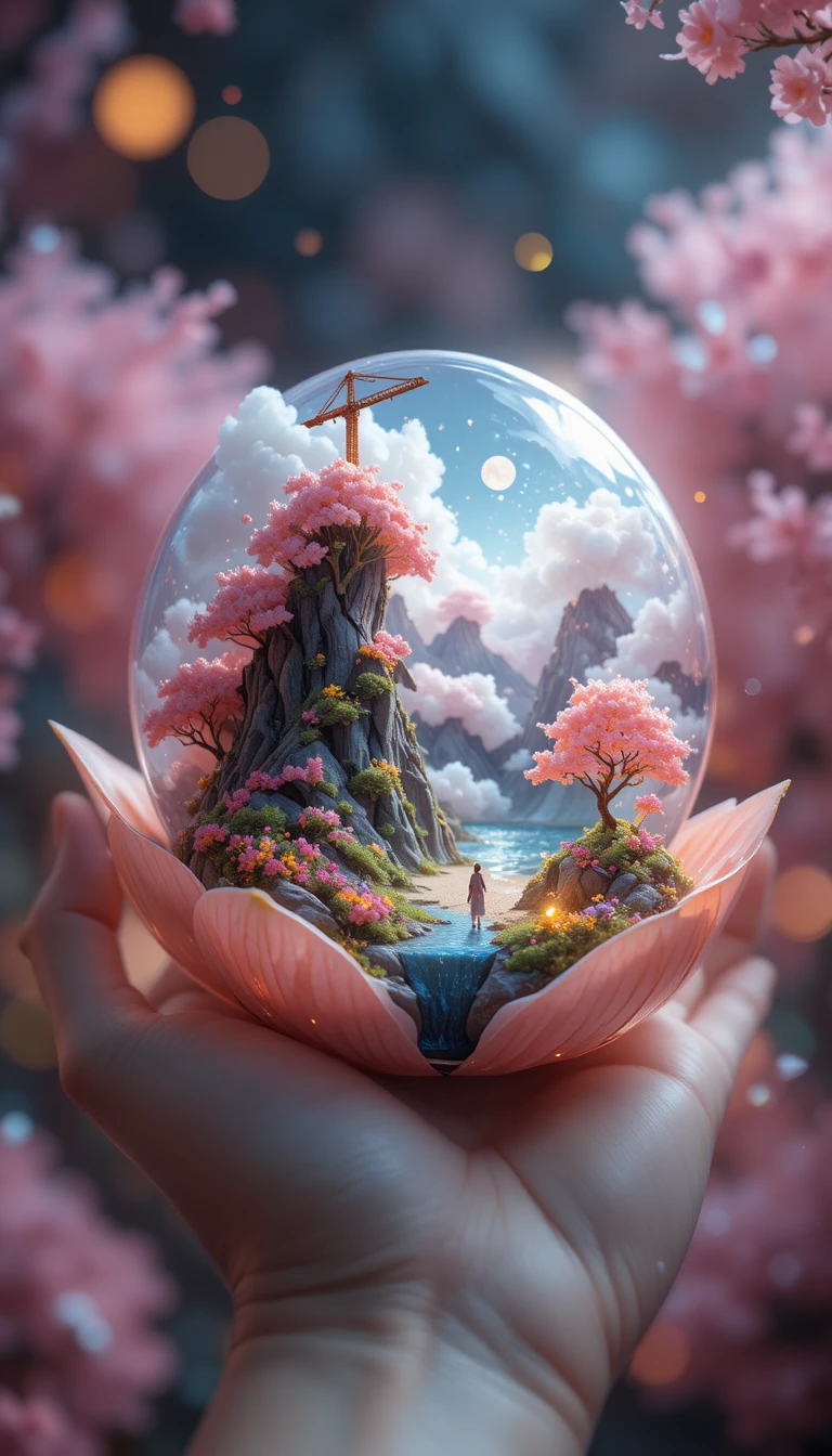 Miniatur-Fadenwelt in einer Lilienblüte geborgen